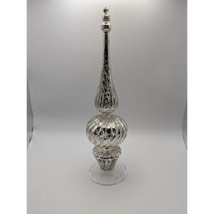 Vtg Fluted Finial Tree Topper 12" Silver Splatter Glass Art Glass Original Box